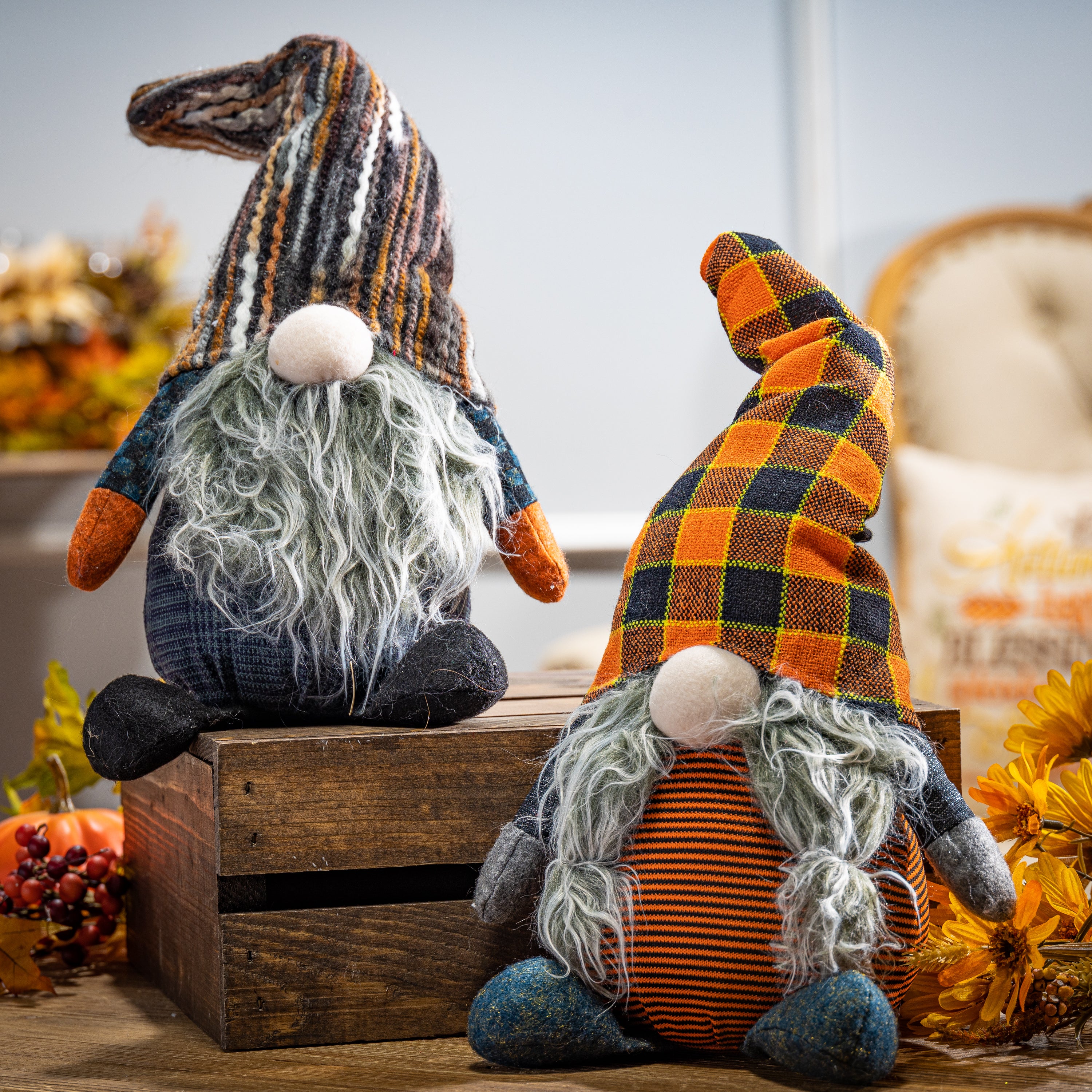 Set of 2, 12-in Plush Halloween Gnome Figurine
